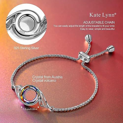 Kate Lynn Rise From the Ashes Phoenix Bracelet Made with Crystals from Austria, Adjustable Slider Bracelet for Women, Packaged with Jewelry Box, Birthday Gift for Women, Symbol of Luck and Renewal - color: Volcano - Sterling Silver