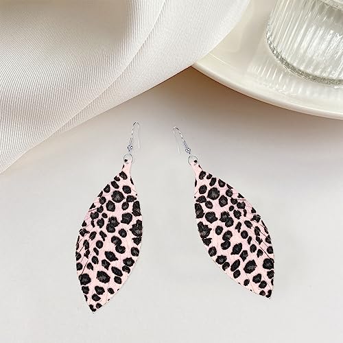 Large Genuine Soft leaf Leather Handmade Fringe Tassel Feather Lightweight Tear Drop Dangle Color Earrings for Women - color: Cow Print