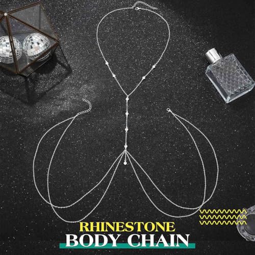 YONAMIX Silver Body Chain Rhinestone Bra Chains Jewelry for Women