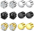 SIISPRI Magnetic Stud Earrings for Women Men Clip on Stud Earring Hypoallergenic Fake Earring Unisex Non Piercing CZ Halo Studs Diamond Earrings,Men's Aretes de lman - color: Black Gold Silver