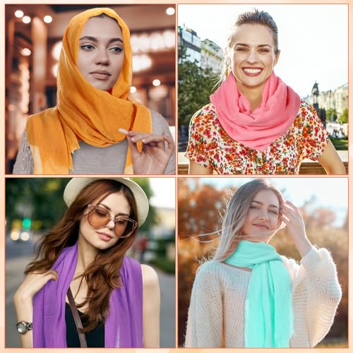 Yahenda 18 Picees Women Scarfs Shawl Hijab Soft Cotton Hemp Long Scarf Head Wraps for Women, 27 x 69 Inches - color: Fresh Color