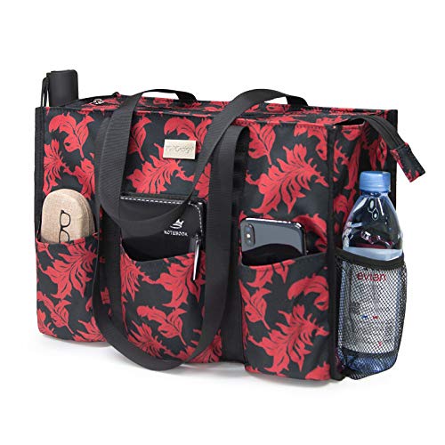 TOPDesign Utility Water Resistant Tote Bag with 13 Pockets, Top Zipper Closure & Thick Bottom Support, for Working Women - color: Baroque, size: Medium