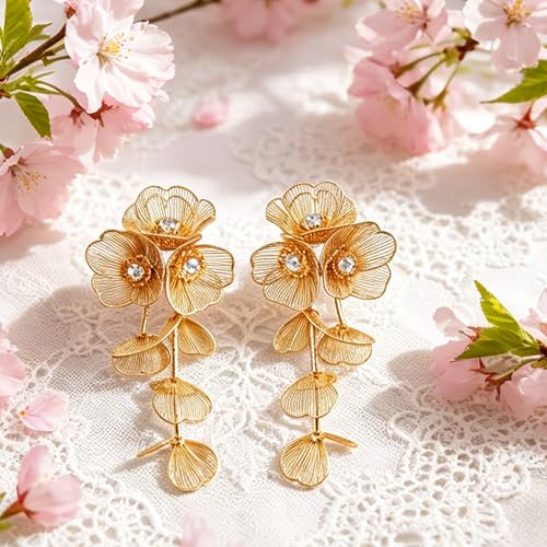 Gold Flower Earrings for Women Boho Orchid Earrings Floral Hoop Petal Earring Prom Wedding Jewelry - style: C:GOLD STYLE 2