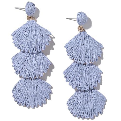 Boho Raffia Earrings Starfish Shell Seashell Dangle Drop Earrings Cute Statemnet Trendy Jewelry Summer Beach Outfits for Women - color: Lilac, size: Shell