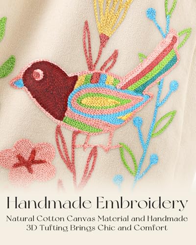 Miss Adola Embroidery Tote Bag with Pocket & Buckle - Reusable Canvas Tote for Women Cute Aesthetic Work Shopping Grocery Bag - style: Bird