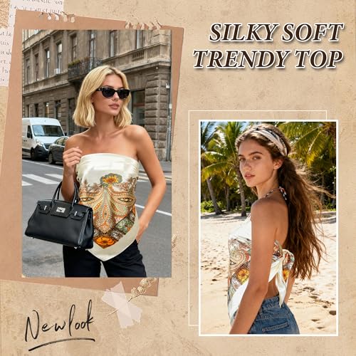 Large Square Head Scarf Bandana - 35" Satin Hair Scarf for Women Like Silk Scarf Fashion Hair Wrapping - color: Paisley(beige), size: 35IN*35IN
