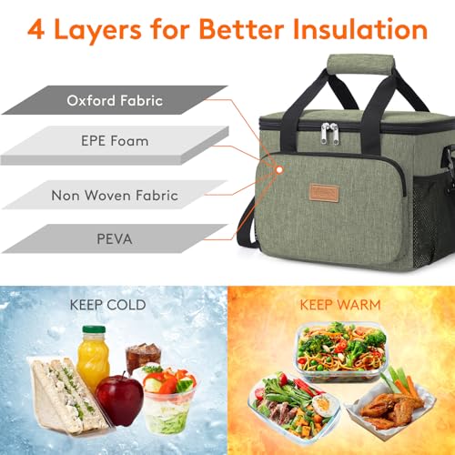 Lifewit Medium Lunch Bag, Insulated Lunch Box, Soft Cooler Cooling Tote for Adult Men Women, Dark Green 12-Can (9L) - color: Dark Green, size: Medium(9L)