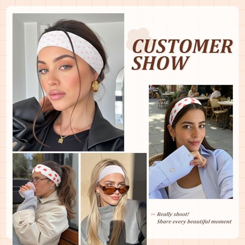 AWAYTR 6Pcs Wide Headbands for Women Non Slip Soft Elastic Hair Bands for Women's Hair for Workout Sports - color: Pink Print