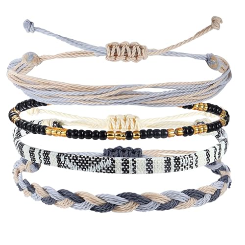 Beach Summer Ankle Bracelet for Women Handmade Braided Adjustable String Anklets Waterproof Surfer Bracelet - color: Gray