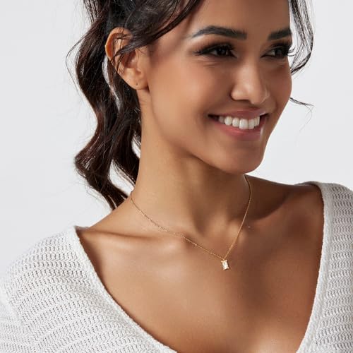 Luxval Diamond Pendant Gold Necklace for Women，Dainty 18k Gold Plated Choker Necklaces Simple Gold Jewelry Gifts for Women Girls - color: Gold-Birthstone