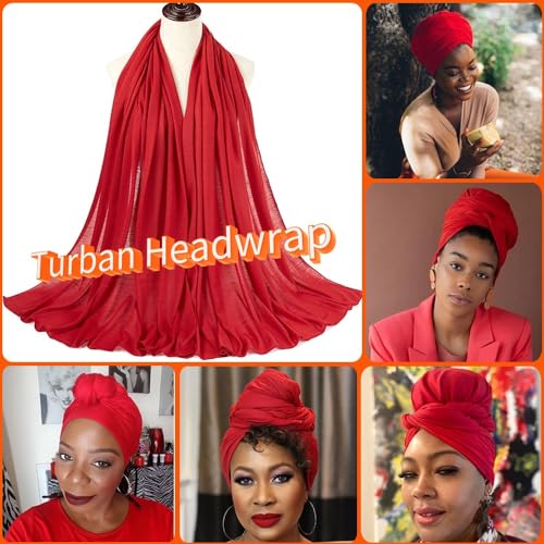 Nonbongoy Head Wraps for Black Women Stretch Headwraps Large Hair Wraps Hijab Scarves for Muslim Head Scarf Turban Headbands - color: 1-wine Red Headwrap