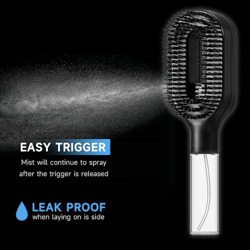 2-in-1 Manual Non-Electric Detangler Hair Brush with Built-In Mister Spray, Wet & Dry Detangling Brush for Curly, Wavy & Straight Hair, No-Tangle Anti-Frizz Brush，Reservoir 50ml.(Black) - color: Black