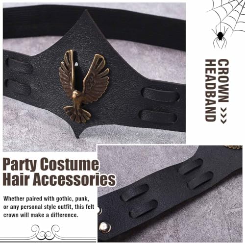 Yean Black Leather Headband Viking Headpiece Halloween Gothic Hair Band | Eagle Costume Women Headband Men Cosplay Hair accessories