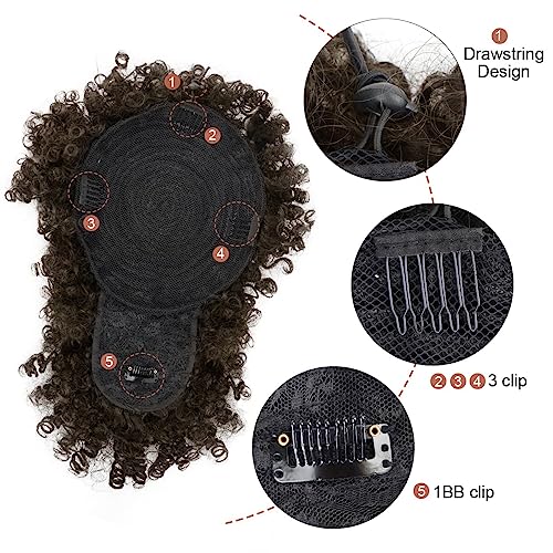 Drawstring Ponytail with Bangs Afro Puff Extensions for Women Short Curly Clip in Wrap Updo Hairpiece(2B) - color: 4#
