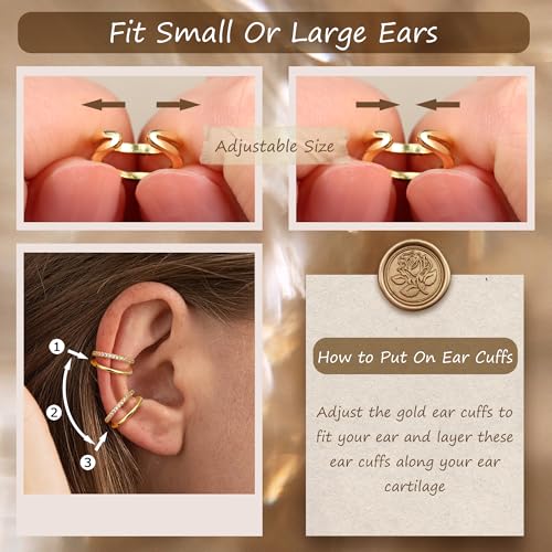Florideco 4 PCS Ear Cuffs Non Piercing Hypoallergenic 14K Gold Plated Ear Cuff Earrings for Women Trendy CZ Clip On Cartilage Earring Set Dainty Adjustable Fake Piercings Earrings - color: Classic: 14K Gold Plated