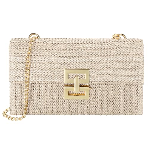 Gets Straw Clutch Purse for Women, Woven Beach Bag Summer Corssbody Purse Small Rattan Shoulder Bag for Travel | Hand-woven - color: Beige2