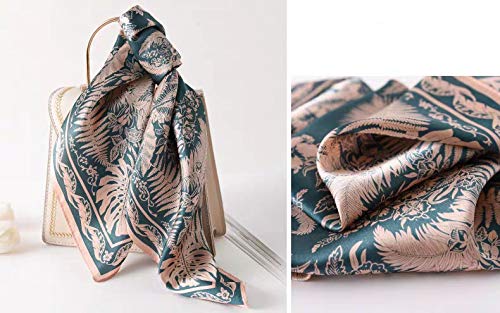 ANDANTINO 100% Mulberry Silk Scarf -21” Square Neckerchief with Gift Packed - color: 1-blue&pink Leaves