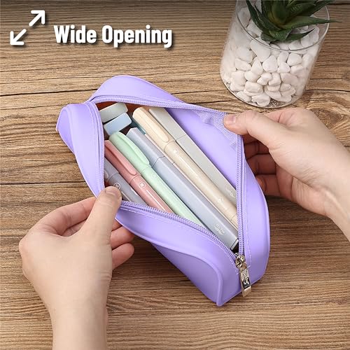 Mr. Pen- Silicone Pencil Case, Aesthetic Pencil Bag for Women, Makeup Pouch | Multifunctional Pouch for Stationery, Cosmetics and Electrical Goods Storage - color: Purple