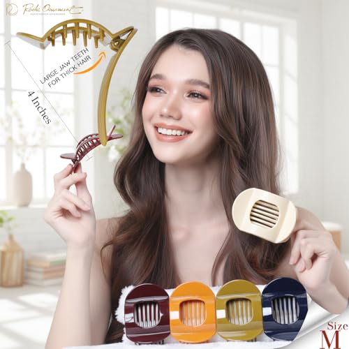 RC ROCHE 6 Pcs Flat Claw Hair Clips for Women Thick Hair French Round Duckbill Square Secure Strong Hold Grip Clamps Barrettes Curved No Slip No Crease Plastic Styling Cute, Medium Classic - color: (Medium) Classic