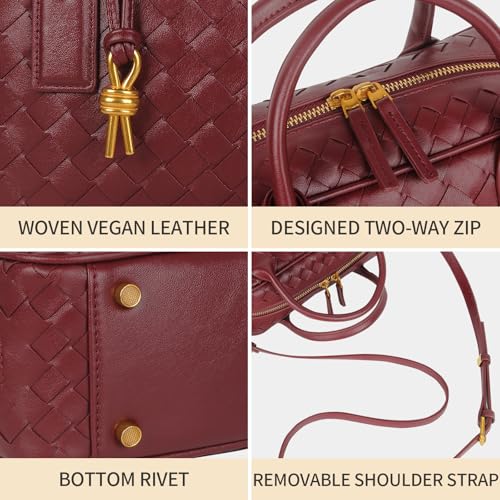 Women's Handmade Woven Top-handle Bag Fashion Leather Shoulder Handbag Crossbody Purse Woven Purse for Women - color: Burgundy