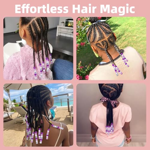 160Pcs 10mm Small Silicone Beads for Hair Braids, Soft Jellyish Pony Hair Beads with 5mm Hole + 50 Rubber Bands and 1 Beader for Braiding, DIY Bracelets Necklaces Crafts (Purple) - color: Purple Mix-160Pcs