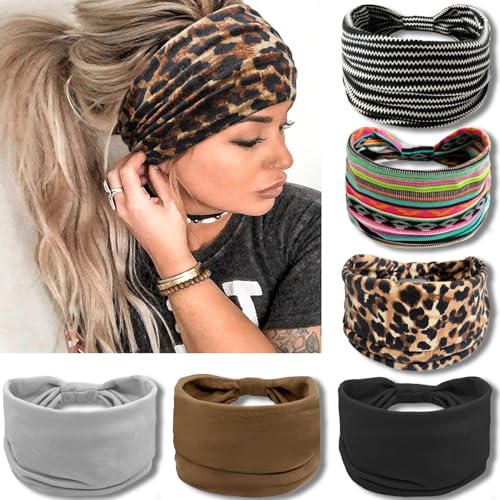 IVARYSS Wide Headbands for Women, Boho Knotted Head Wraps Turbans, Large African Style Head Bands Hair Accessories, 6 Pack - color: Boho Color