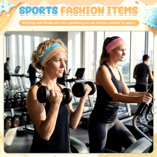 18 Pcs Sports Sweatbands for Men Women Camo Headbands Workout Non Slip Headbands Breathable Head Band Fitness Stretchy Unisex Hairband for Yoga Running Cycling Ball - color: Ice Cream