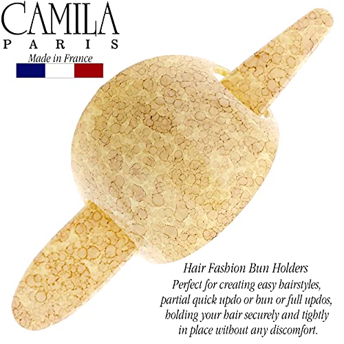 Camila Paris CP3244 French Hair Bun Holder Cover Cap Hair Updo, Yellow, Hair Pin Thru, Strong Hold Grip Hair Clips for Women, No Slip and Durable Styling Girls Hair Accessories, Made in France - color: Yellow