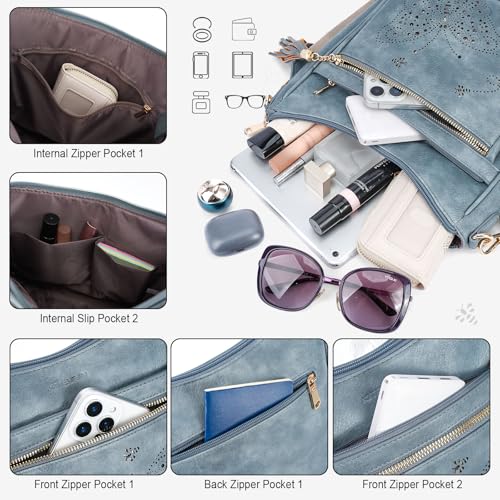 KITEVIUN Medium Crossbody Bags for Women Trendy, Women's Butterfly Shoulder Handbags with Tassel - color: 001-blue
