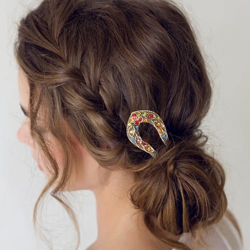 5 Pcs Vintage Hair Forks U-Shaped French Hair Pins Retro Rhinestone Metal Hairs Chopsticks Double Prong Hairpin for Women Bun Updo Thick Long Hairstyle Accessories