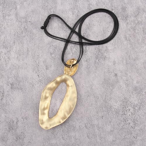 GelConnie Leather Necklace for Women Large Pendant Long Brown Necklace Circle Leather Choker Vintage Sweater Necklace Gold Chunky Boho Necklaces for Women - style: Big Gold Long Necklace