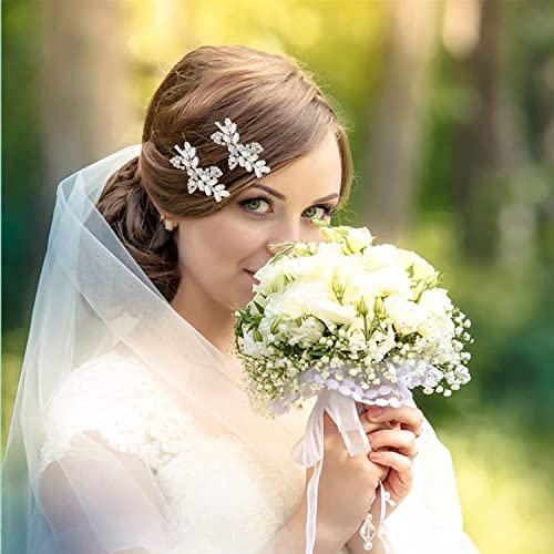 2 Pieces Rhinestone Bridal Hair Pins Leaf Bridal Wedding Hair Pins Crystal Hair Accessories Silver Rhinestone Jewelry Barrette for Brides Bridesmaids Flower Girls - color: Silver