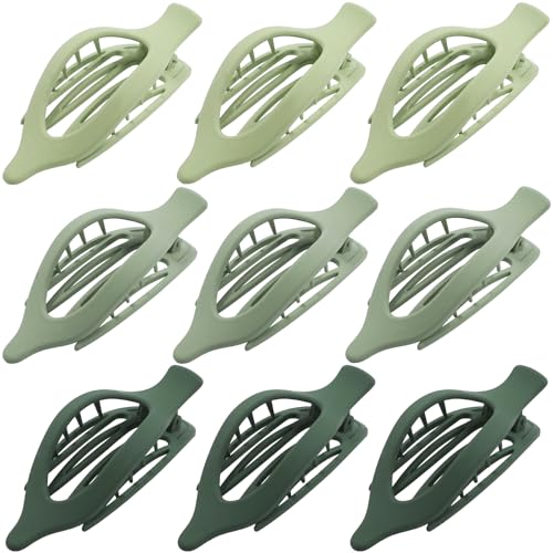 9 Pack Flat Hair Clips for Women, Matte Claw Clips for Thick & Thin Hair (Green) - color: Green-Regular