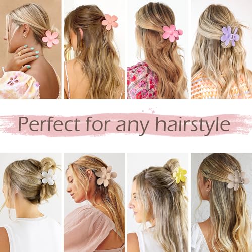 AOENJIE Flower Hair Clips 8PCS, Hair Claw Clips for Women Thick Thin Hair, Flower Claw Clips Matte Non Slip Strong Hold Hair Clips for Women Girls, Large Cute Claw Clips Big Hair Jaw Clips 8 Colors - color: Pink, Coffee, Light Pink, Rose Red, Beige, White