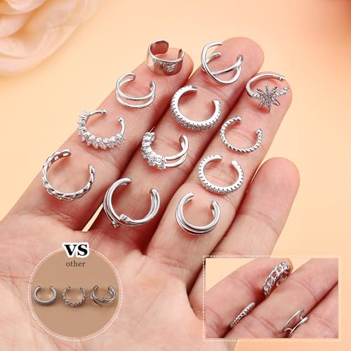 Dochais 9Pcs Ear Cuff 14K Gold Plated Cuff Earrings Gold Ear Cuffs Non Pierced Ear Clips Cartilage Earring Fake Earrings - style: B-12pcs-Silver