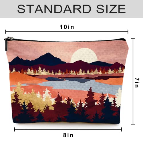 Cute Makeup Bag for Purse Canvas Waterproof Funny Cosmetic Bags for Women Zipper Travel Toiletry Pouch-Mountain Makeup Bags-Red - color: Mountain Makeup Bags-Red