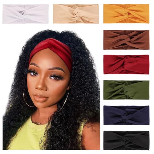 DRESHOW 8 Pack Headbands for Women Yoga Knotted Headbands Elastic Criss Cross Hair Accessories Sports Head Wrap Non Slip - color: 8 Pack B Cross a