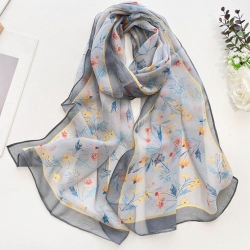 MINIDORA Lightweight Scarves for Women Elegant Floral Pattern Scarf Shawls Sunscreen Head Shawls - color: Style 12-grey