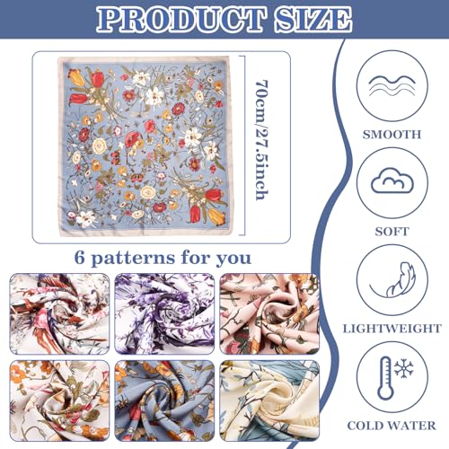 JATEBI 27''/35'' Women Large Satin Scarf Silk Feel Square Wraps Big Hair Bandanas Vintage Print Solid Color Bandana Scarves - color: Colorful Spring/Summer Floral, size: 27'' Medium