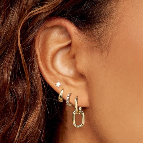 Small Gold Hoop Earrings Set for Women, 14K Gold Plated Lightweight Earrings Sets for Multiple Piercing, Hypoallergenic Huggie Gold Hoops Earrings for Women Jewelry - color: Gold-D