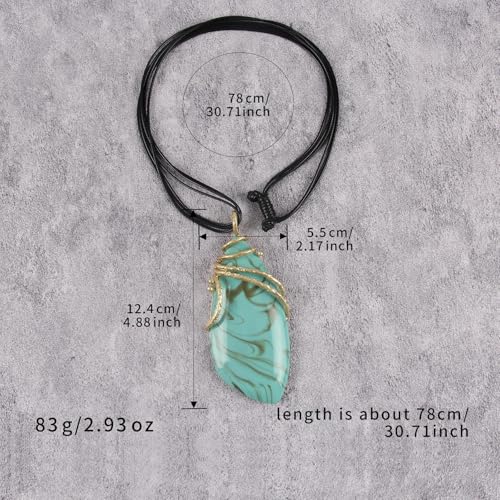 Leather Necklace for Women Large Pendant Hippie Choker Necklace Vintage Sweater Necklace Chunky Boho Necklaces for Women - style: Bohemian Style Necklaces