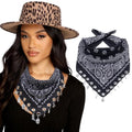 AWAYTR 100% Cotton Bandana for Cowgirl Western Cowboy Costume, 21 Inch Paisley Scarf with Grommet Western Ornaments - color: Black