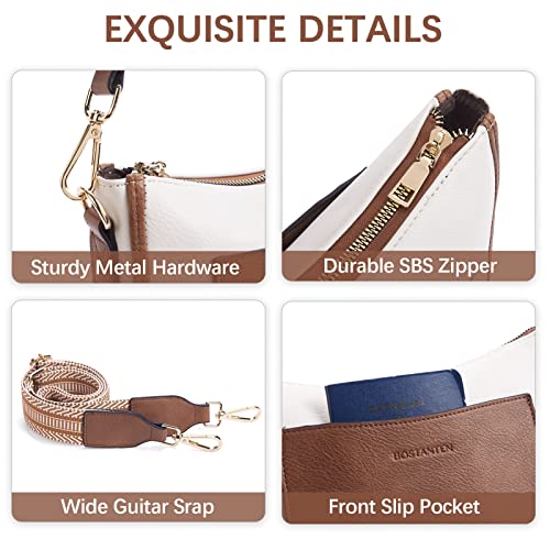 BOSTANTEN Crossbody Bags for Women Trendy Vegan Leather Guitar Strap Purse for Spring Travel - color: A05-brown With Beige