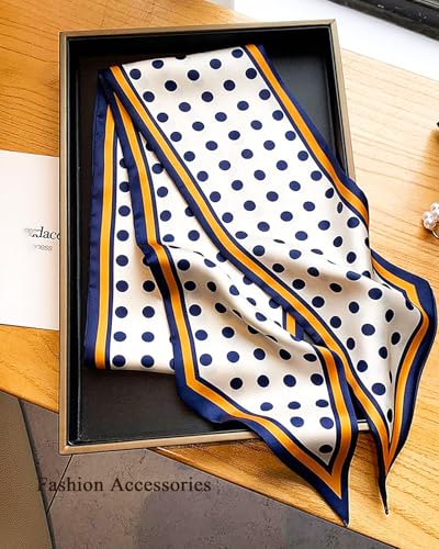 Purse Scarf For Handbags Head Scarves For Women's Hair Bags Scarfs Long Skinny Scarves Fashion Silky - color: A23-blue and White Spots