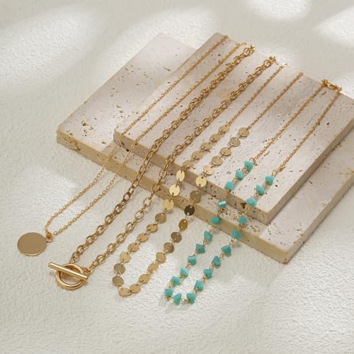 Boho Necklaces for Women Layered Turquoise Beaded Choker Necklace Western Jewelry for Women Sequin Coin Necklace Country Necklace Bohemian Boho Jewelry for Women Western Necklaces Summer Beach Necklace - style: Style C