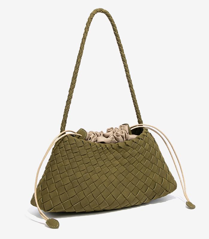 Woven Hobo Bags for Women Suede Woven Tote Bag Trendy Bucket Purse Underarm Shoulder Bag Vintage Tote Handbag Clutch Purses - color: Suede-olive