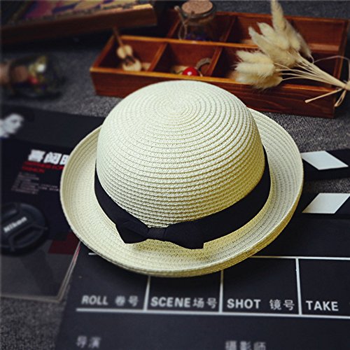 BinaryABC Summer Straw Sun Hat for Women & Kids (Fits Head Circumference 57cm) | Lightweight Bowler Beach Cap for Small Heads,Adjustable & Breathable – Beige