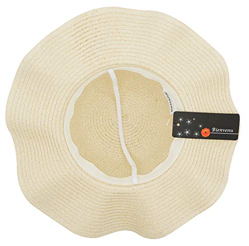 Bienvenu Kids Multi-Colors Large Brim Flower Beach Sun Hats - color: Beigeyellow