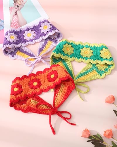 HAIMEIKANG Hippie Hair Bandanas Headbands for Women Boho Headband Knit Hair Bands Floral Head Wrap for Girls(red+green+purple) - color: red+green+purple
