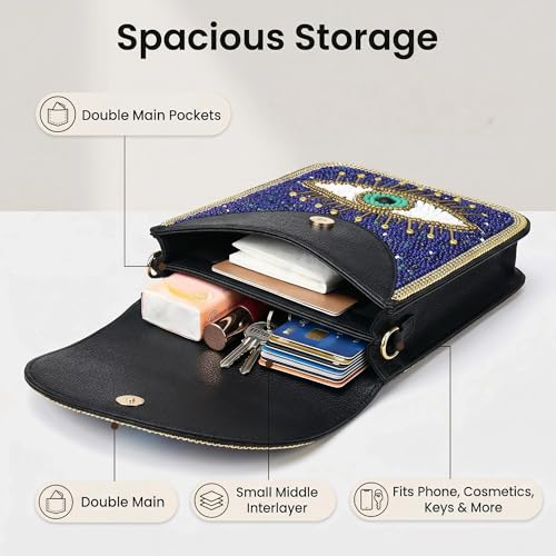 Small Crossbody Bags for Women Designer Cell Phone Bag Boho Shoulder Wallet Purse - color: Blue